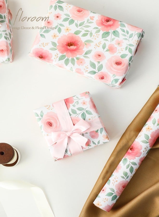 Floroom Floral Wrapping Paper Roll - 17 in. x 33 ft. (47 sq. ft.) Pink Watercolor Rose Flowers Gift Wrap for Weddings, Bridal Showers, Girls' Baby Showers, Mother's Day - Image 3